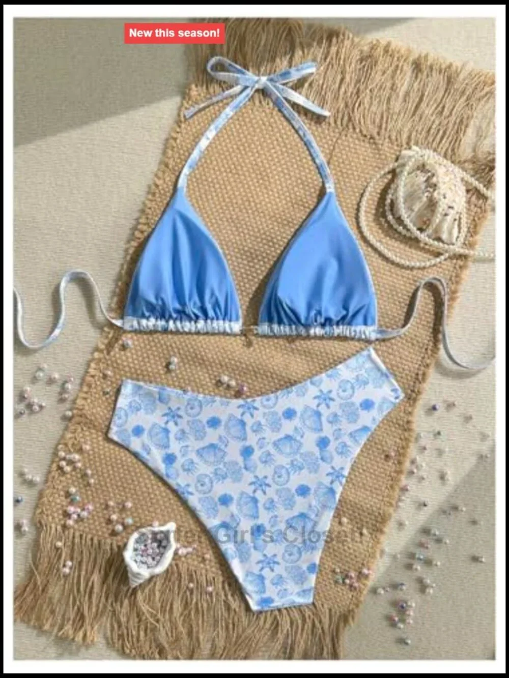 Plus Size 2 Piece Bikini Set Seashell Halter Triangle High Cut Swimsuit
